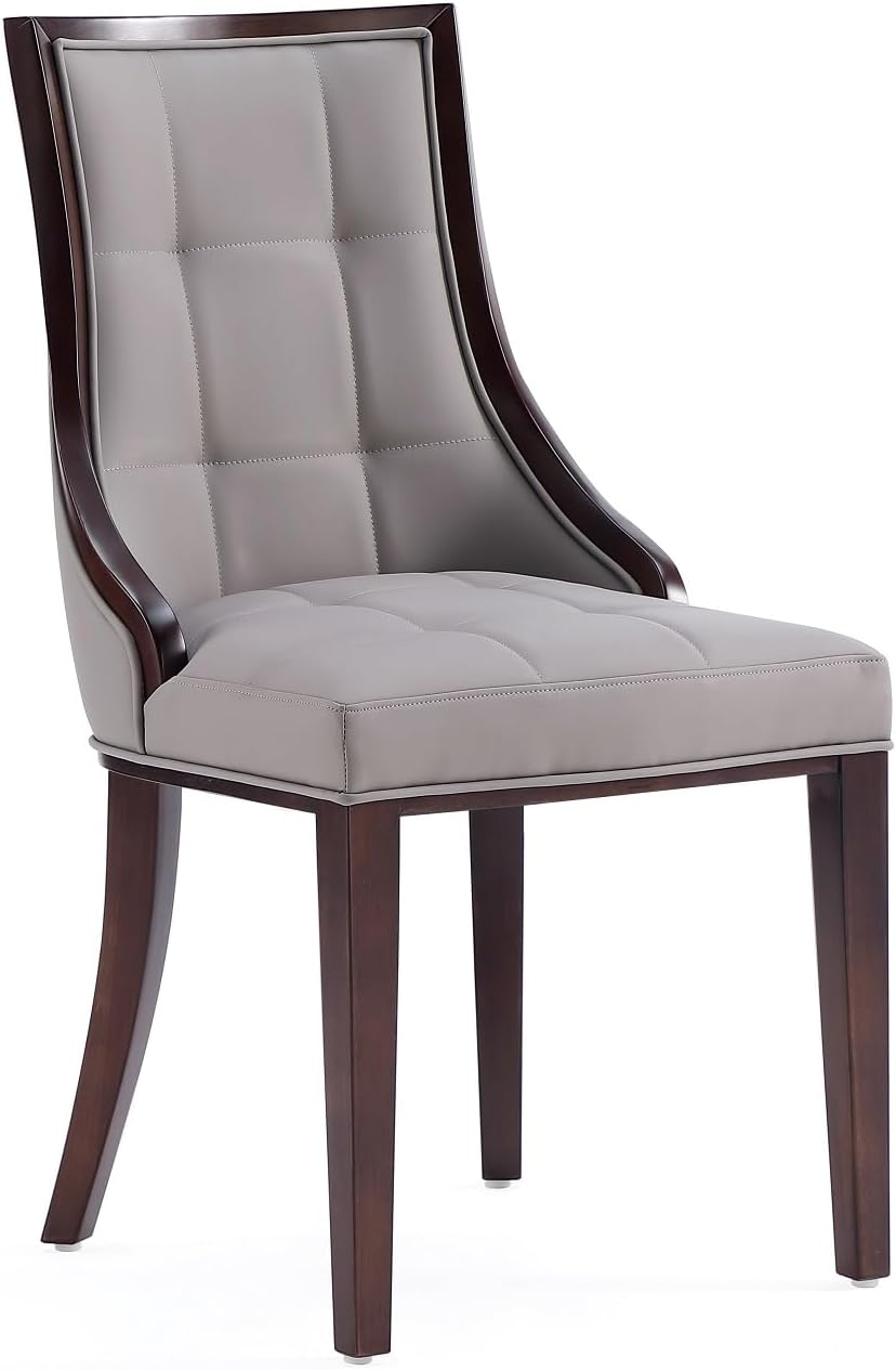 Manhattan Comfort Fifth Avenue Faux Leather Dining Chairs, Parsons Accent Furniture with Padded Wingback Seat, Fine Rectangular Stitching and Solid Beech Wood Frame, Set of 4, Grey