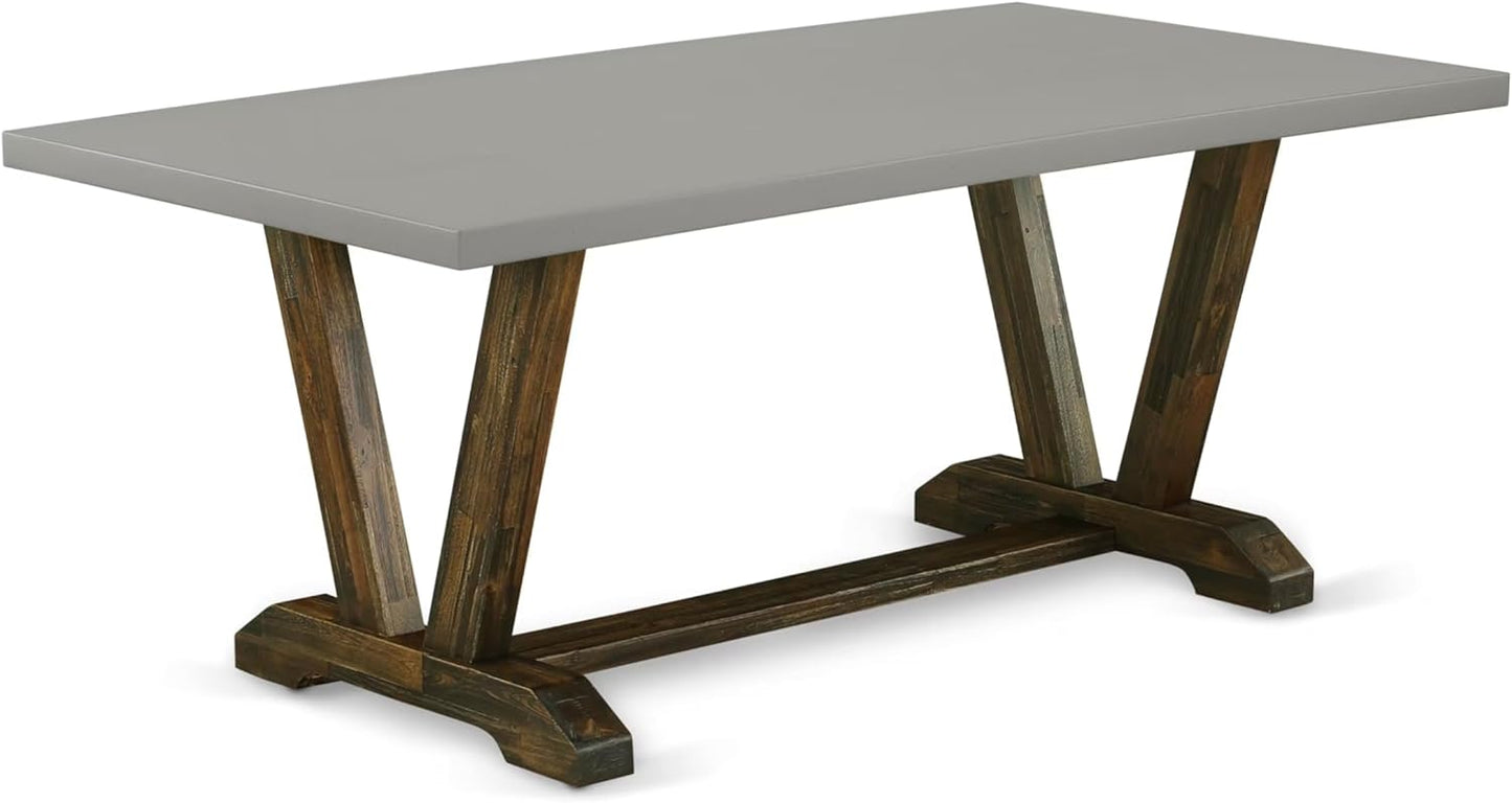 East West Furniture V797VE721-9 9 Piece Dining Table Set Includes a Rectangle Dining Room Table with V-Legs and 8 Blue Color Linen Fabric Parsons Chairs, 40x72 Inch, Multi-Color