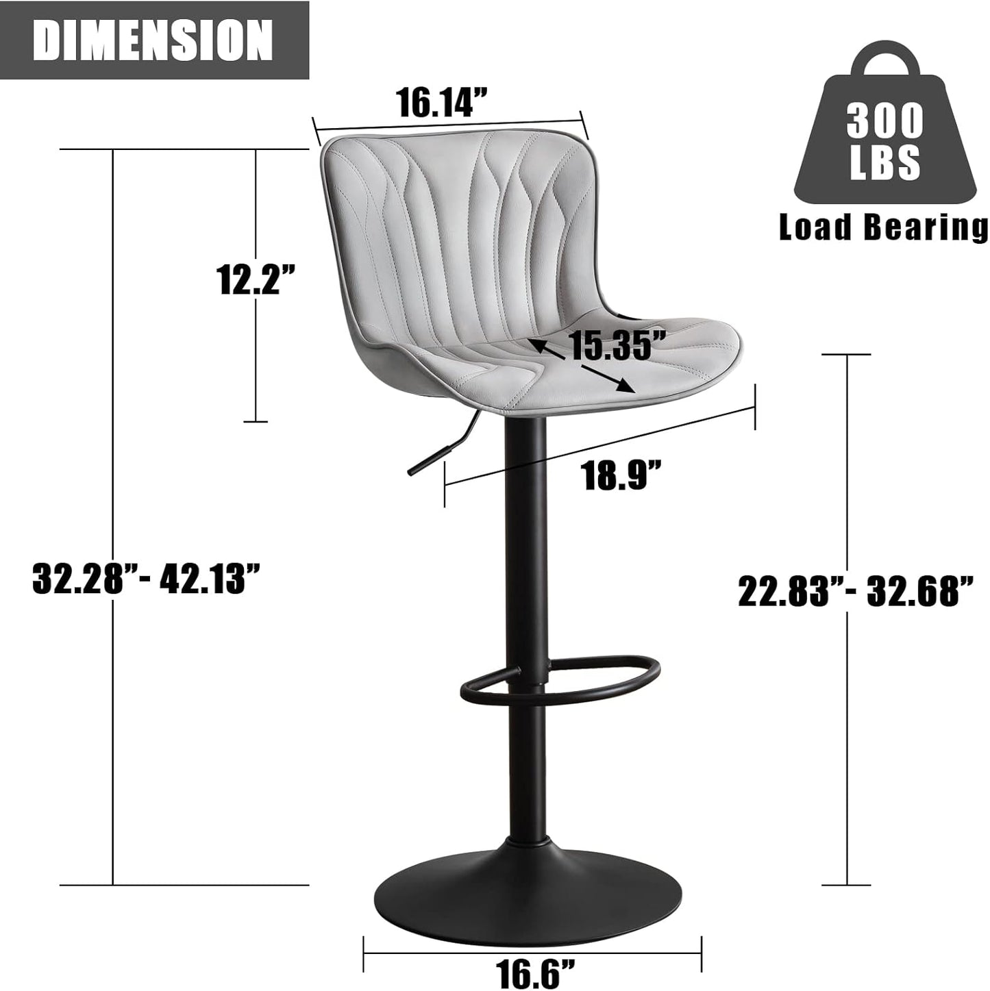 YOUNIKE Single Grey Bar Stools Modern Swivel Counter Height Bar Chair with Back Adjustable Kitchen Island Faux Leather Padded Barstools taburetes de bar Breakfast sillas para barra de cocina 1PCS