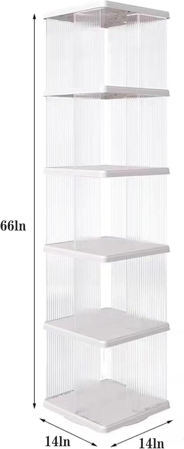Rotating Bookshelf Tower,360° Rotating Bookshelf,66 inch High Small Space Revolving Bookcase, Suitable for Spinning Bookshelf Tower in Home and Office (White, 5 Tier, 14x14x66)