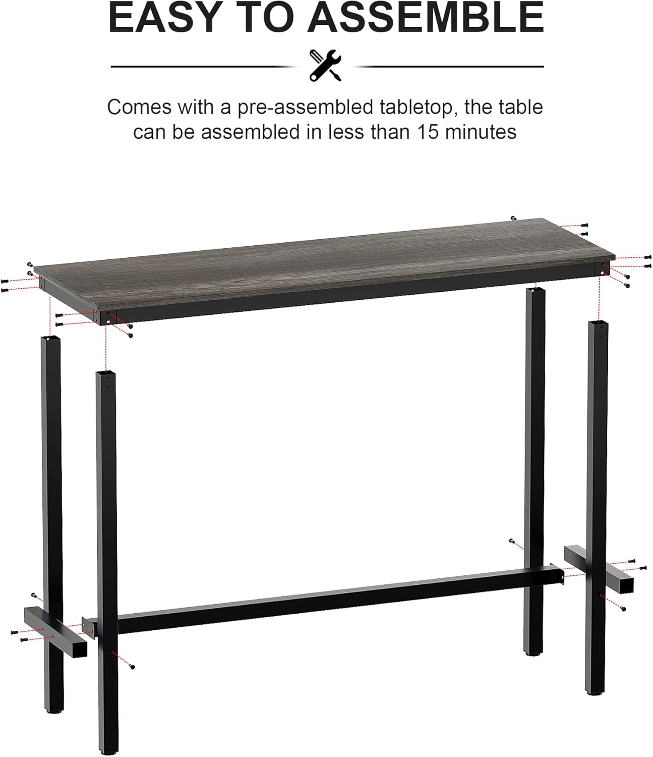 Teraves Bar Table, Bar Height Pub Table, Counter Height Table with Sturdy Metal Frame, Rectangular High Top Table for Kitchen & Dining, Living Room (39.37", Black Oak)