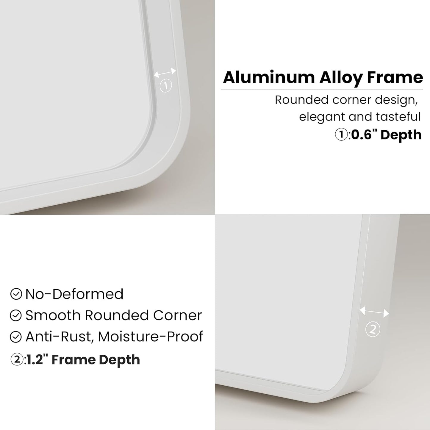 White Bathroom Mirror 20x30 Inch, White Metal Framed Bathroom Mirror for Wall, Rounded Rectangle Matte Bathroom Vanity Mirror, Tempered Glass, Anti-Rust, Horizontal/Vertical