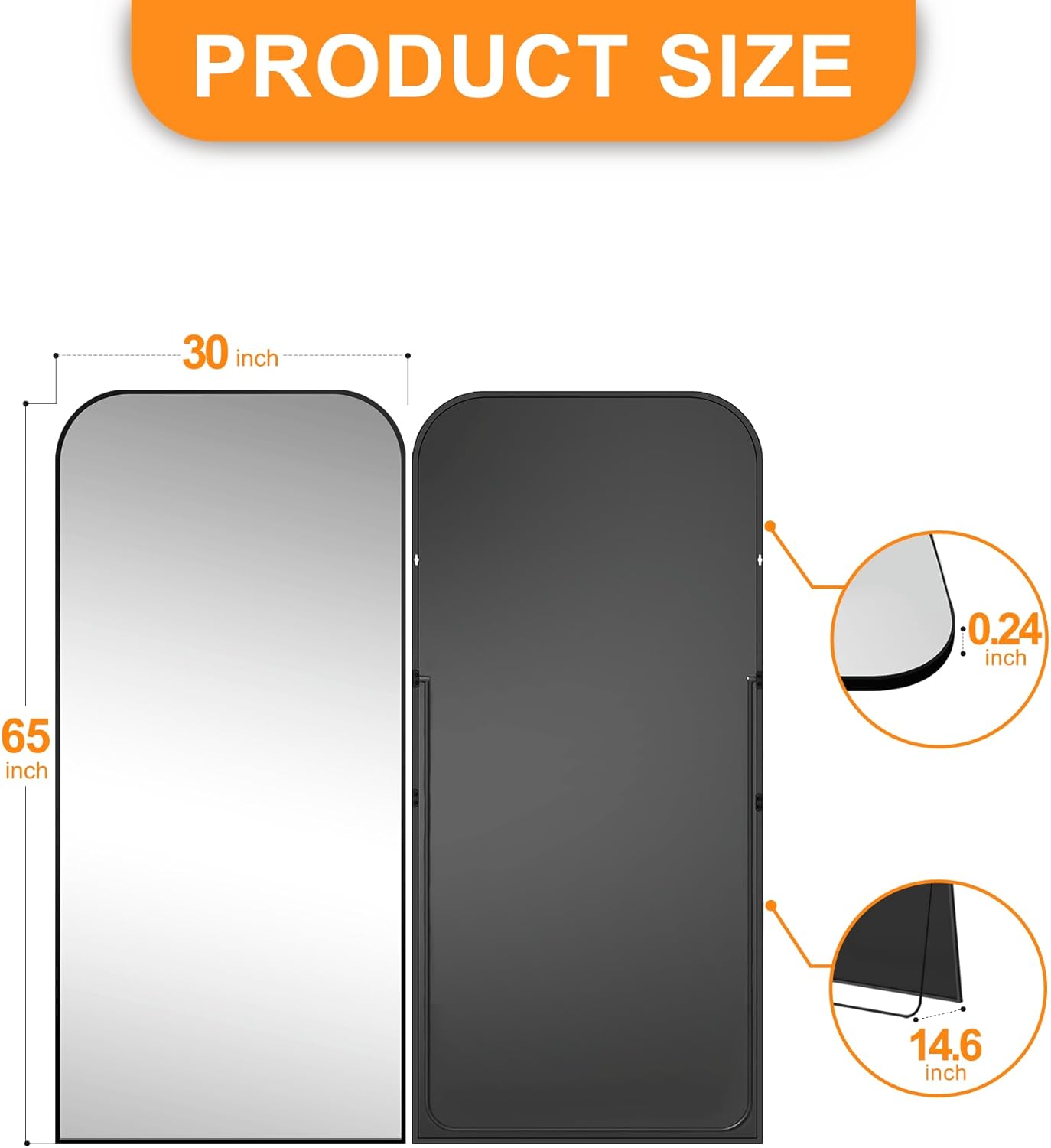 Delma Full Length Mirror, 65" x 30" Standing Large Floor Mirror with Aluminum Frame for Bedroom, Living Room,Bathroom