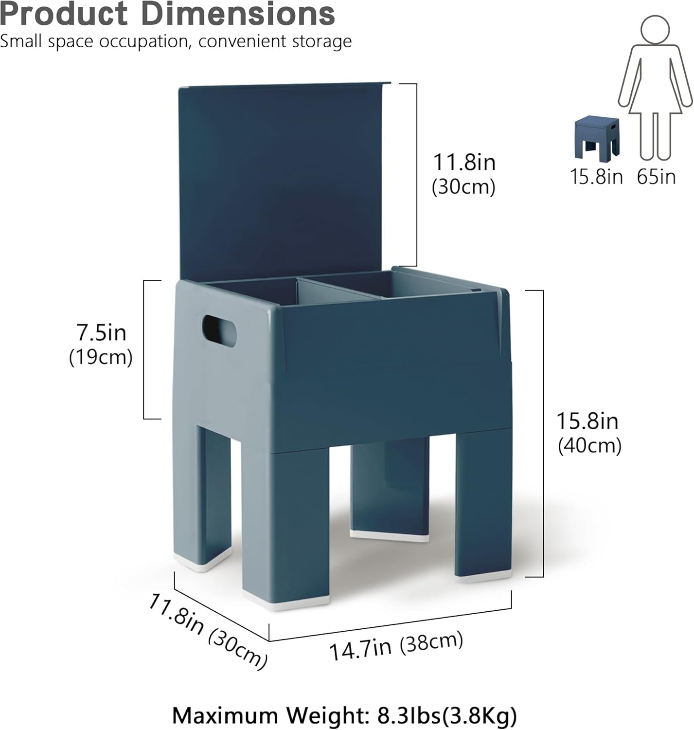 Nightstand Bedside Table with Storage Space, Multifunctional Colorful Plastic End Table Small Side Table for Bedroom, Dorm and Small Spaces, Easy Assembly(14.7" D x 11.8" W x 15.8" H, Blue)