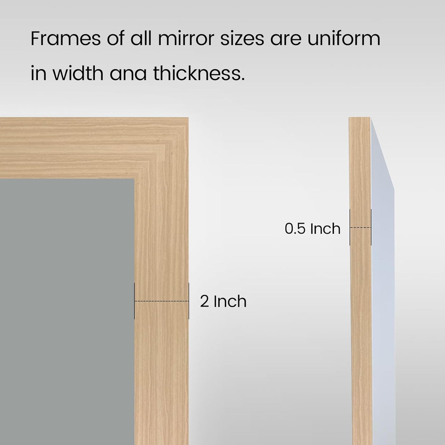 Amorho 24x36 Inch Bathroom Mirror for Wall, Oak Wood Grain Metal Framed Mirror, Anti-Rust, Hang Horizontally/Vertically, Suitable for Bedroom, Farmhouse, Bathroom, Decorative