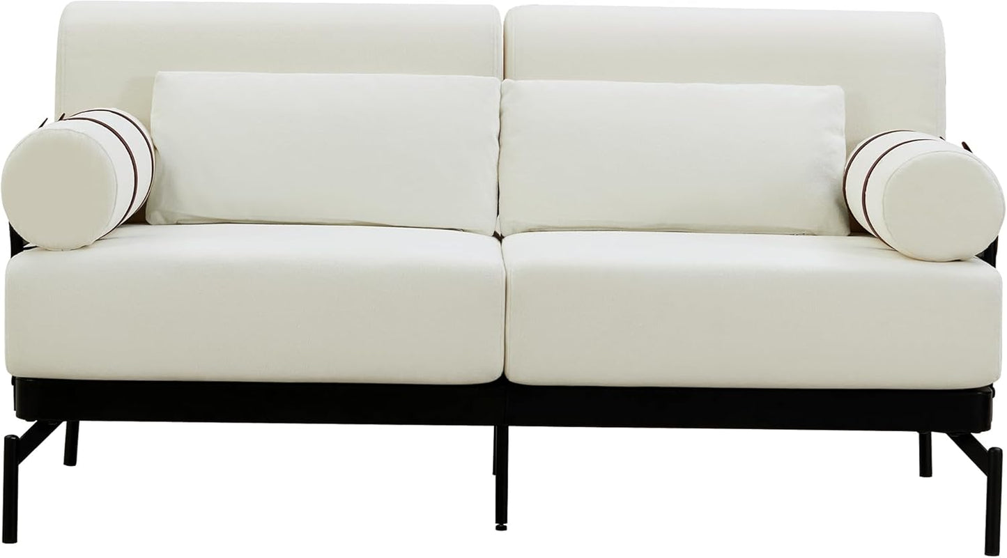 Modern Loveseat Sofa 59" Sofa Couch 2-Seater Sofa with Flexible USB Ports, Unique Cylindrical Armrests for Living Room, Beige
