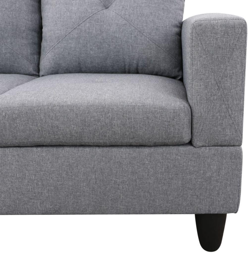 Grey L-Shaped 3-Piece Linen Sofa with Storage Ottoman Set, Sectional Couch Sofa Set for Living Room, Office, Small Space