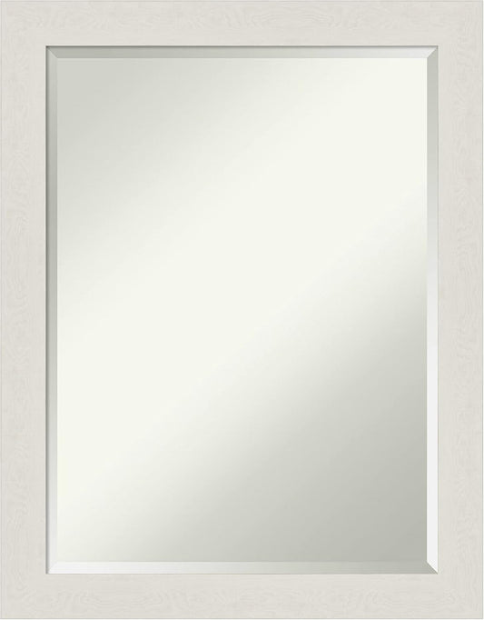 Amanti Art White Bathroom Mirror for Over Sink, 28x22 Rustic Plank White Narrow Rectangle Vanity Mirror, Medium Rustic Farmhouse Frame, Hangs Horizonally and Vertically, Bathroom Wall Decor, Beveled