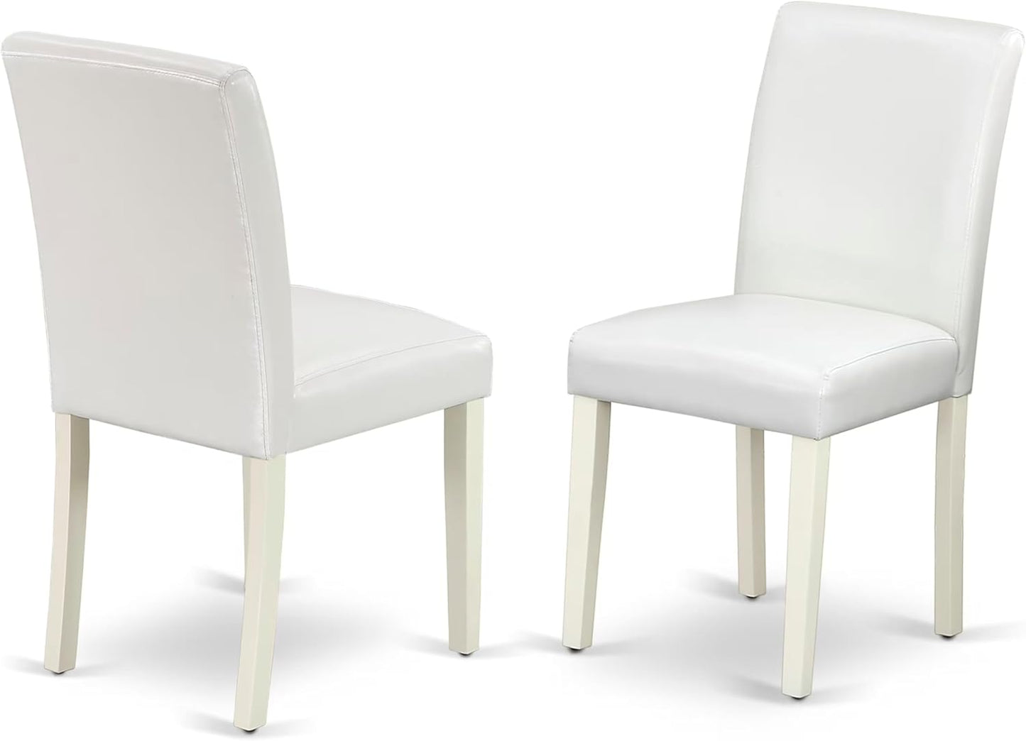 East West Furniture ANAB3-LWH-64 3 Piece Modern Dining Table Set Contains a Round Kitchen Table with Pedestal and 2 White Faux Leather Upholstered Chairs, 36x36 Inch, Linen White