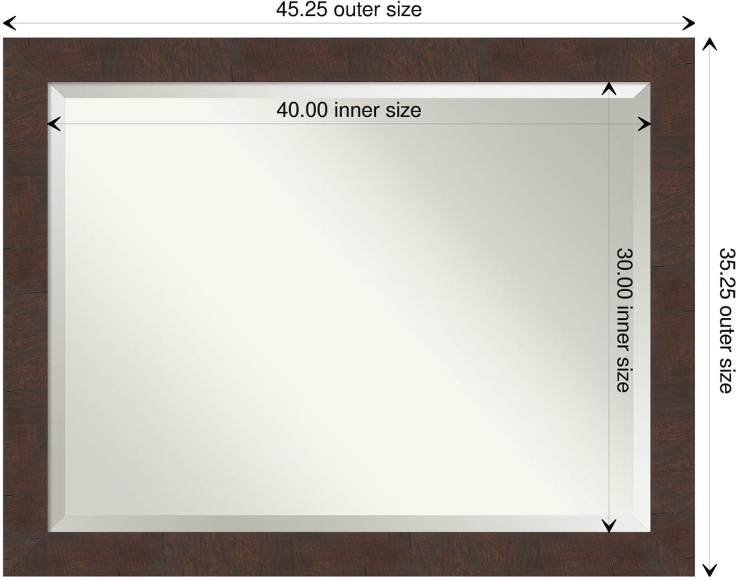 Amanti Art Brown Bathroom Mirror for Over Sink, 35x45 Wildwood Brown Rectangle Vanity Mirror, X-Large Rustic Farmhouse Frame, Hangs Horizonally and Vertically, Bathroom Wall Decor, Beveled Edge