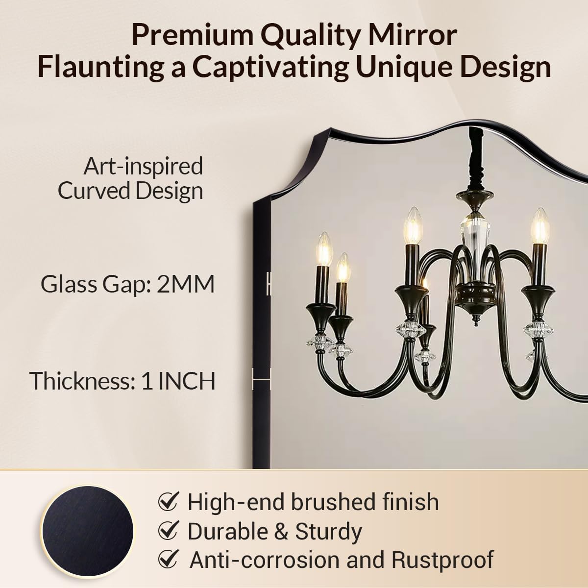 24x40 Black Mirror, Asymmetrical Vanity Mirror, Irregular Wall Mirror for Bathroom, Modern Mirror Wall Mounted Metal Framed for Bathroom, Bedroom, Living Room, Mantel