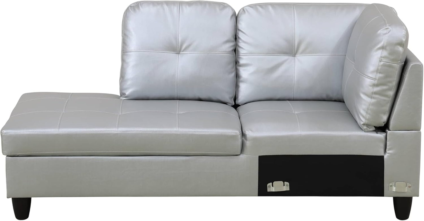 NicBex Sectional Couch 3 Pieces Sofa Set with Right Chaise Synthetic Leather L Shaped Cloud Couch for Living Room Furniture Sets with Storage Ottoman, Modular Sofa for Living Room & Apartment, Silver
