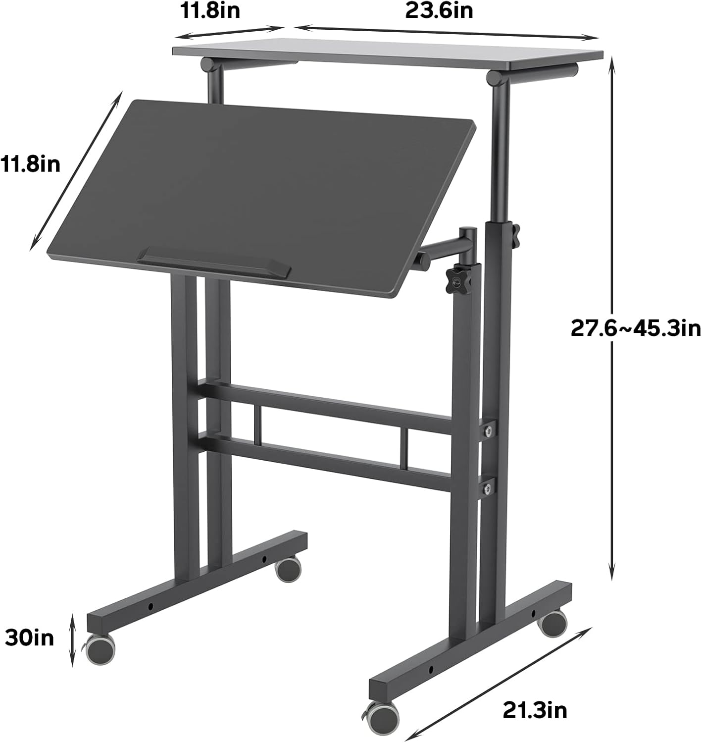 soges 23.6inches Height Adjustable Desk Laptop Desk on The Wheels, Rolling Stand Up Desk Computer Desk Adjustable Standing Desk Sit and Stand Desk Portable Laptop Table, Black