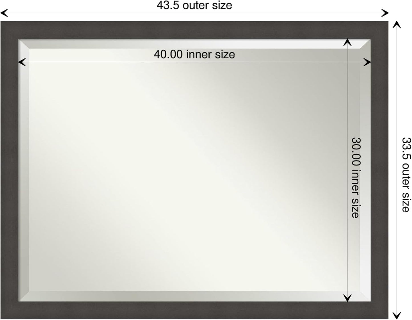 Amanti Art Silver Bathroom Mirror for Over Sink, 34x44 Blaine Light Pewter Narrow Rectangle Vanity Mirror, X-Large Modern Contemporary Frame, Hangs Horizonally and Vertically, Bathroom Wall Decor