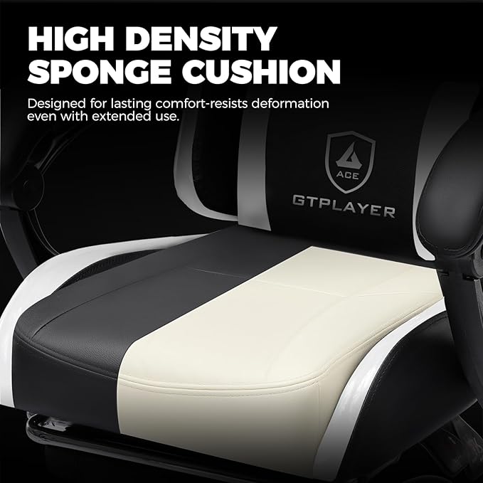 GTPLAYER Gaming Chair, Computer Gaming Chairs for Adults with Footrest, Height Adjustable PC Game Chair with 90-155° Recline & Removable Headrest Lumbar Support, Black-White