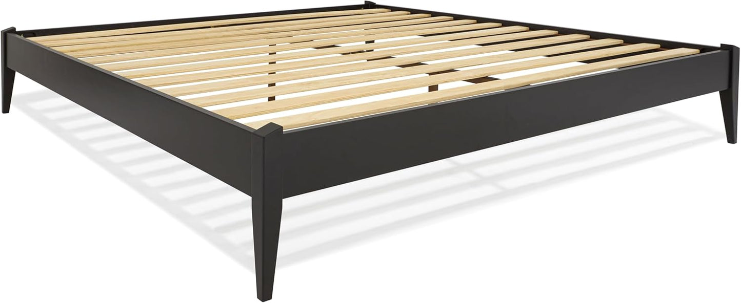Bme Dinkee King Platform Bed Frame Wood 15 Inch - Solid Wood Bed Frame - Modern & Minimalist Style - 12 Strong Wood Slat Support - Easy Assembly - No Box Spring Needed - Black