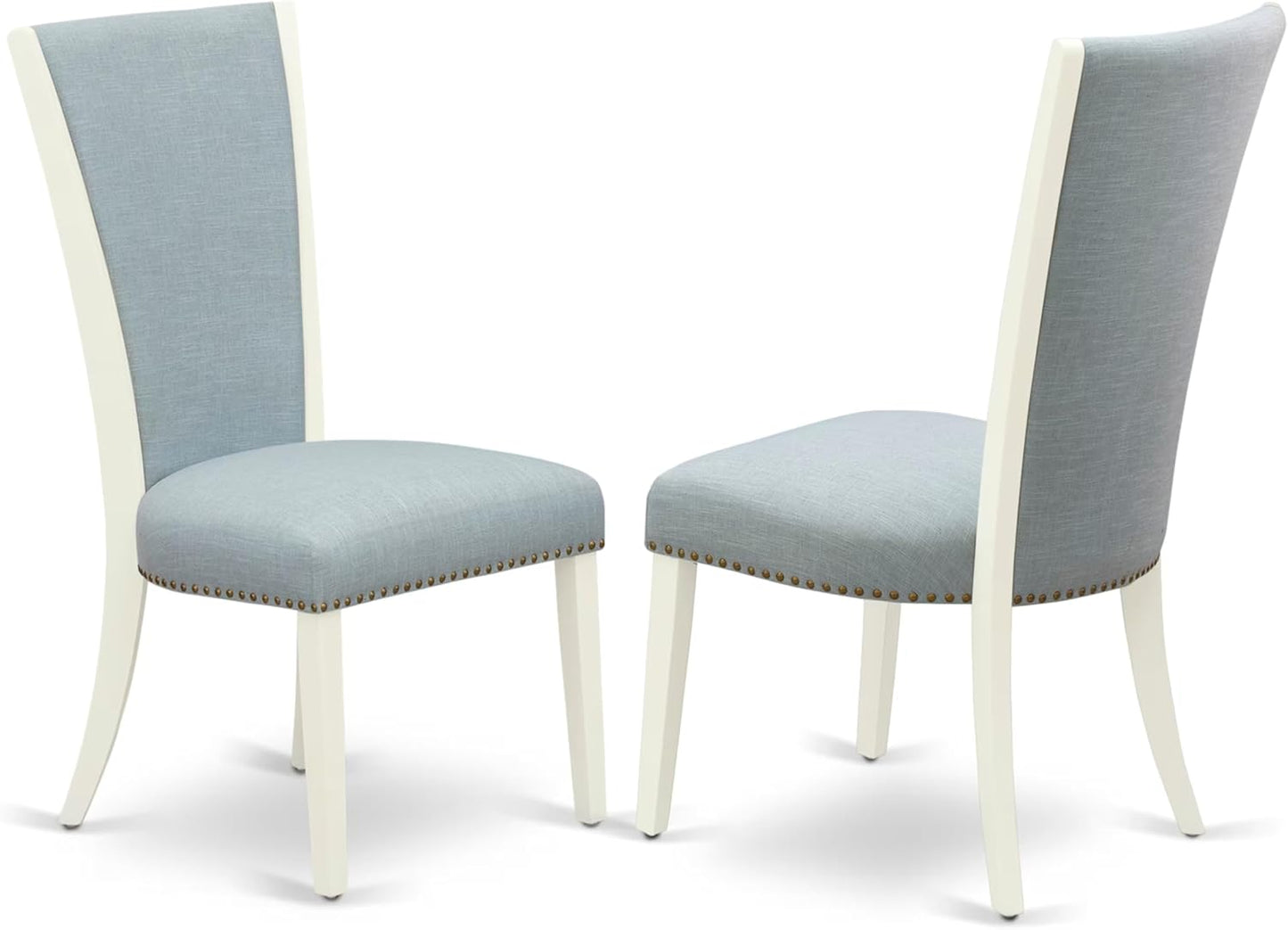 East West Furniture V077VE215-6 6 Piece Dining Table Set Contains a Rectangle Kitchen Table with V-Legs and 4 Baby Blue Linen Fabric Parson Chairs with a Bench, 40x72 Inch, Multi-Color