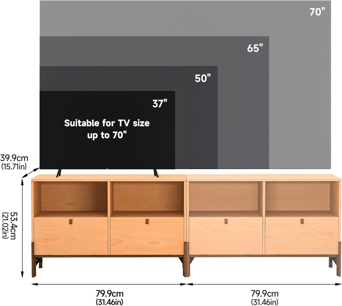 Sebastack TV Stand, Expandable Television Stand, Customizable Coffee Table with Drawer, Entertainment Center and Media Console with Storage for Living Room, Bedroom, 31 inch Beech Color (1 pcs)