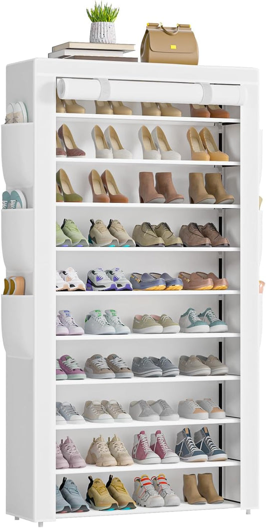 Shoe Rack 10Tier Large Capacity 50-56Pairs Beautiful Tall Shoe Shelf Free Standing Storage Cabinet Entryway Closet
