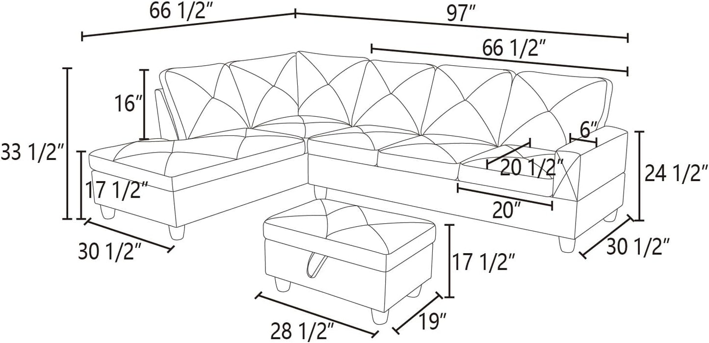 Modern Living Room Furniture Sets with Pillows, Modular Sectional Couches with Chaise Lounge, 4-Seaters L Shape Sofa with Storage Ottoman, for Living Room, Blue