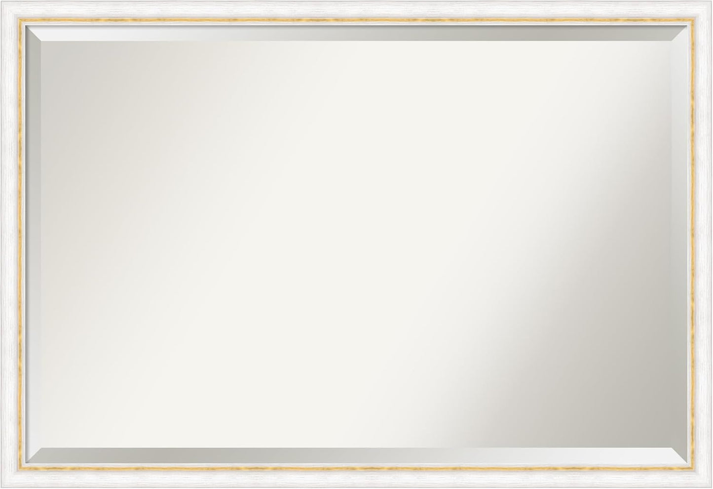 Amanti Art White Bathroom Mirror for Over Sink, 26x38 Morgan White Gold Rectangle Vanity Mirror, Large Modern Contemporary Wood Frame, Hangs Horizonally and Vertically, Bathroom Wall Decor, Beveled
