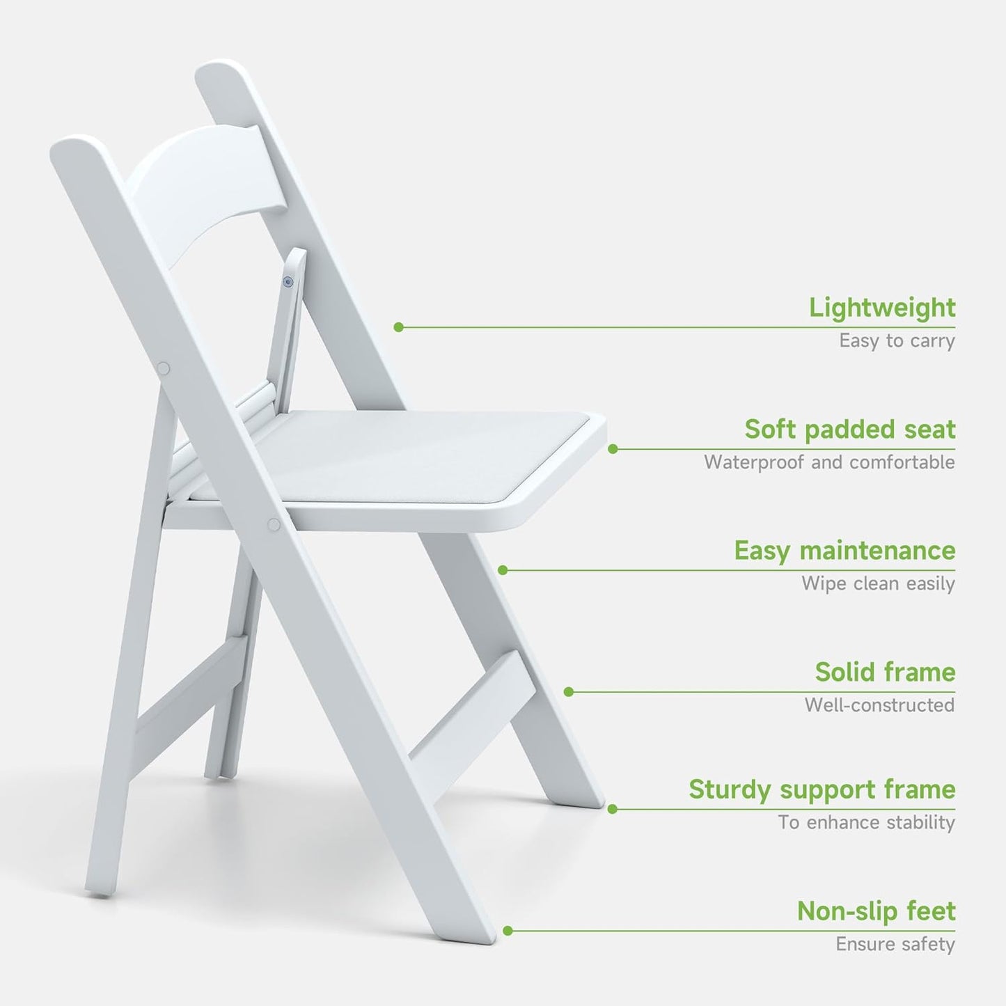 Real Relax White Resin Folding Chairs with Cushion - Comfortable Foldable Plastic Chair - Stackable Chairs with Padded Seats - Indoor/Outdoor Chairs for Events, 600lbs Capacity(60 Pack)