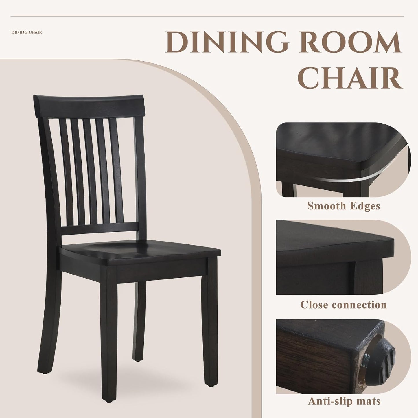 COLAMY Wooden Dining Chairs Set of 4, Spindle High Back Windsor Kitchen Side Chair, Farmhouse Dining Chairs for Kitchen and Dining Room, Dark Brown