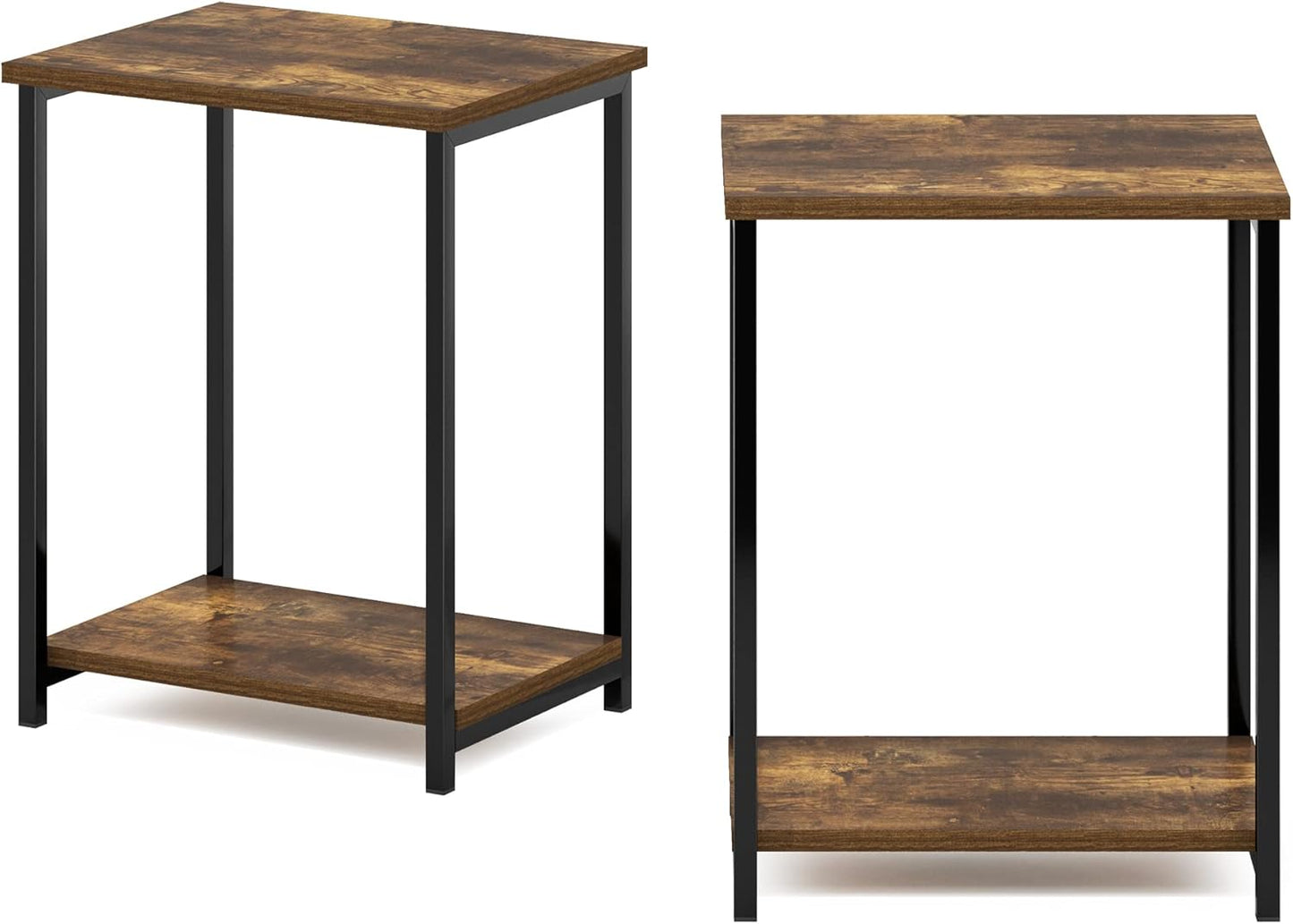 Furinno Simplistic Metal Frame End Table, 2-Pack, Amber Pine