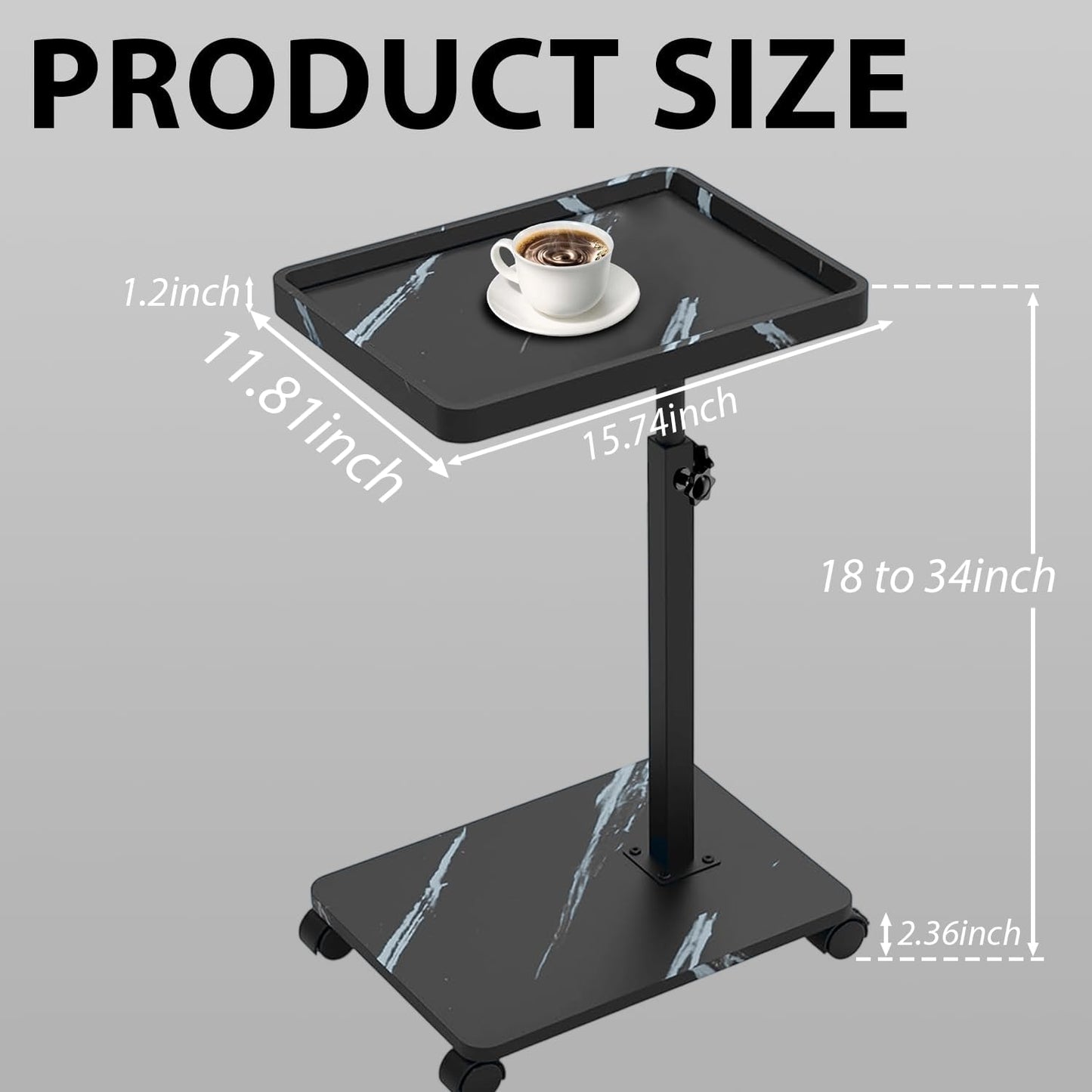 Simcat C Table End Table Adjustable Height, C Shaped Side Table with Wheels, 360° Swivel TV Tray Table, Sofa Side Tables for Small Spaces/Living Room/Bedroom/Bathtub/Hospital
