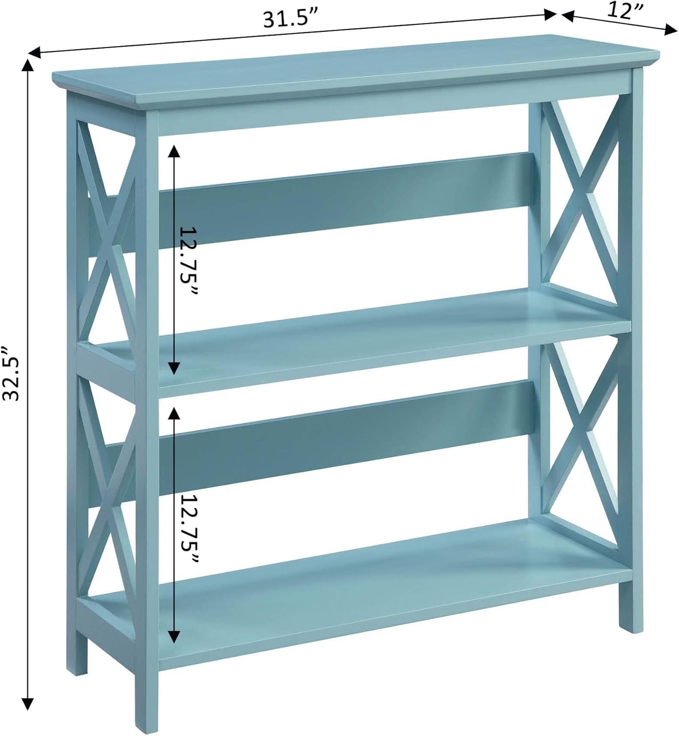 Convenience Concepts Oxford 3 Tier Bookcase, Sea Foam
