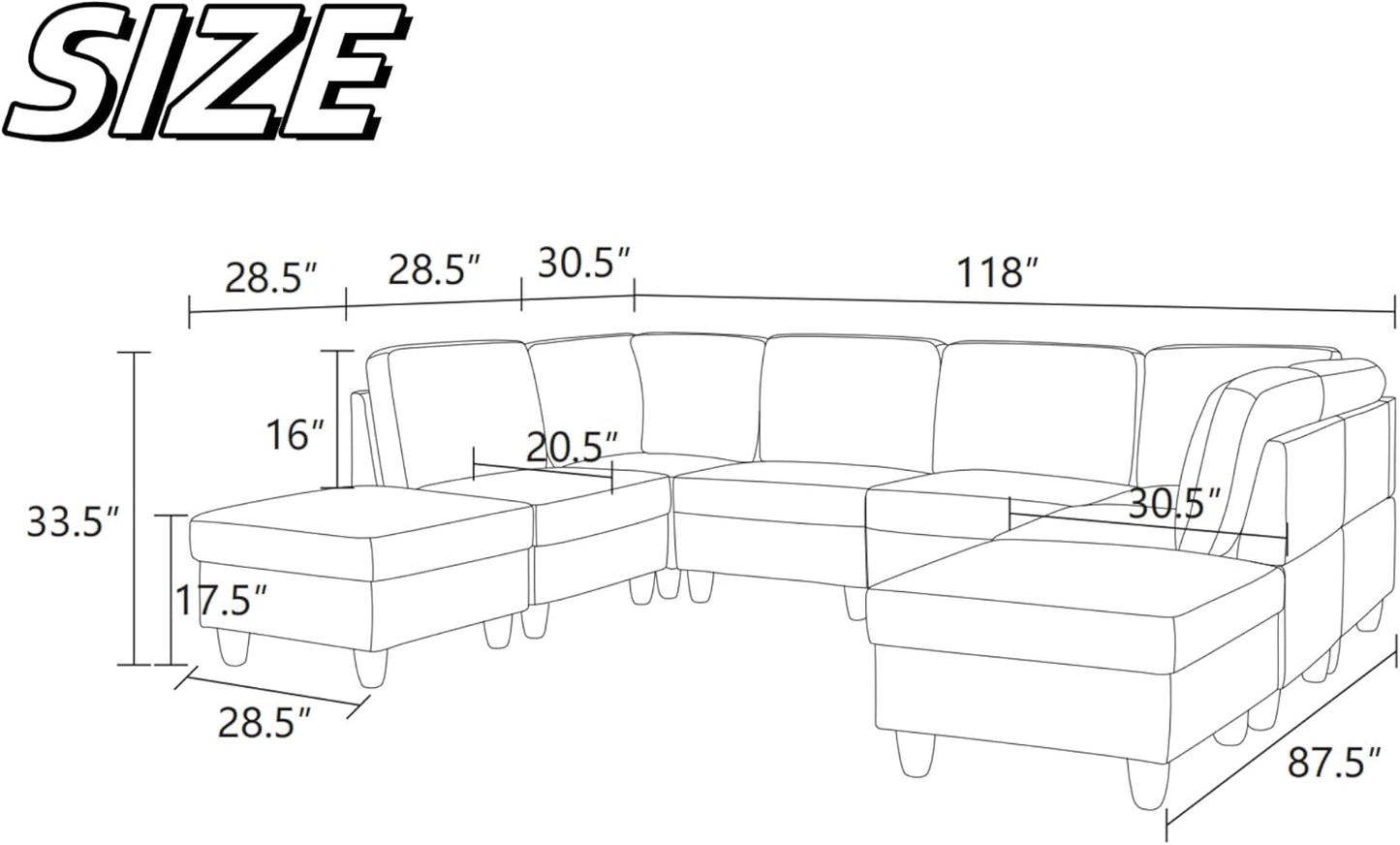 U Shaped Sectional Couch, Convertible Modular Sectional Sofa with Ottomans, 8 Seat Comfy Corner U Shaped Couch Lounge Modern Modular Couches for Living Room Apartment, Grey