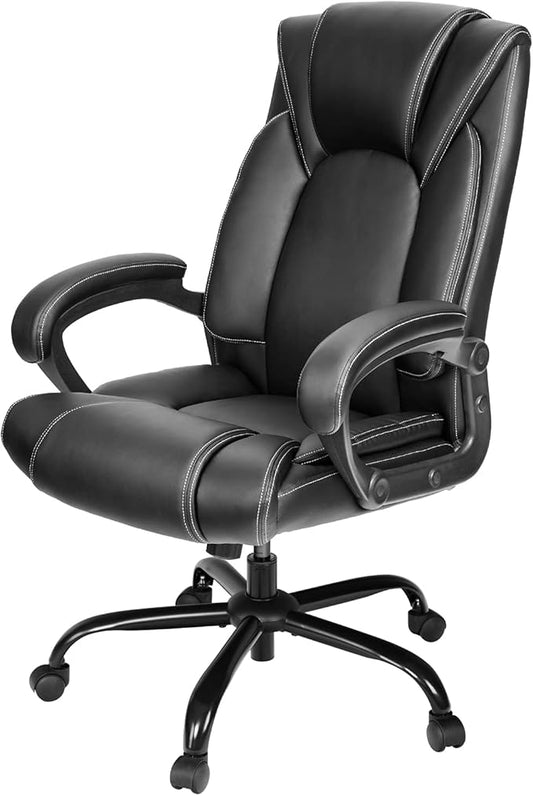 OUTFINE Office Chair Executive Office Chair Desk Chair Computer Chair with 5-Year hydrolysis-Resistant Leather Spring Cushion Ergonomic Support Tilting Function Upholstered in Bonded Leather Black