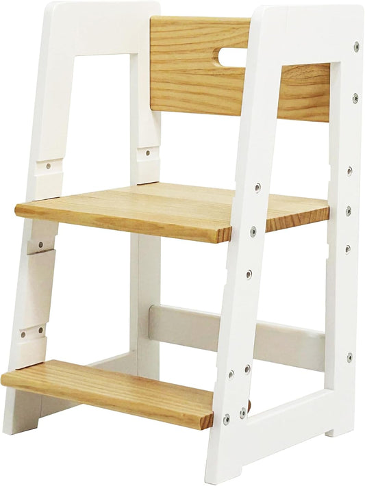 Damoch Family® Compact Toddler Chair & Wooden Step Stool with Adjustable Height – Montessori-Inspired Learning Helper for Kids’ Daily Routines in Kitchen & Bathroom