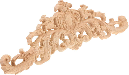 BESPORTBLE Wood Applique Onlay - Long Carvings Overlays Decor, Unpainted Wooden Carved Corner Decals, Retro Carvings Embellishments for Drawers Door Cabinet Mirror Dresser Euro Furniture