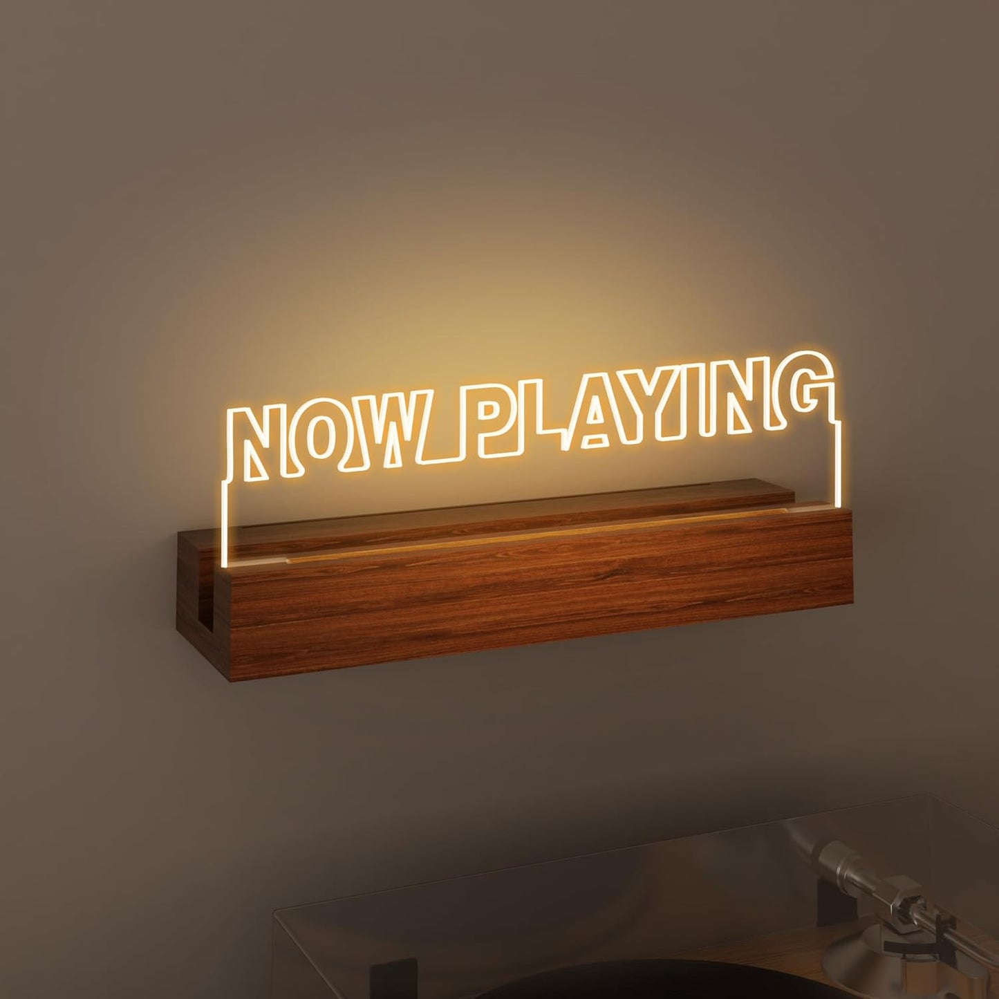 Now Playing Vinyl Record Stand Wall Mount, Light up Record Holder, Wooden Acrylic Display with Warm White Lights for Albums, Room Decor, for Vinyl Lovers