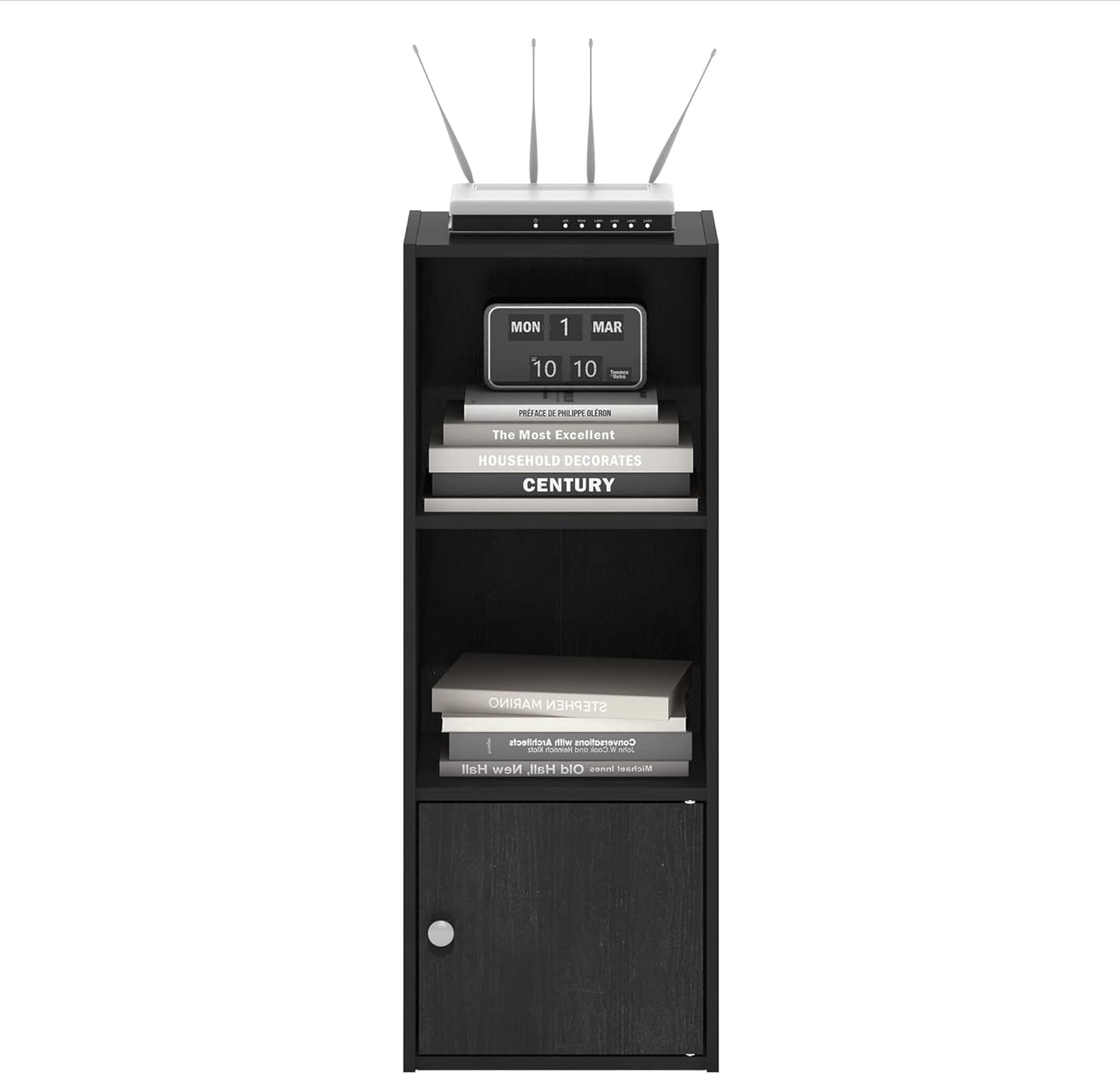 Furinno Luder Shelf Bookcase with 1 Door Storage Cabinet, Blackwood