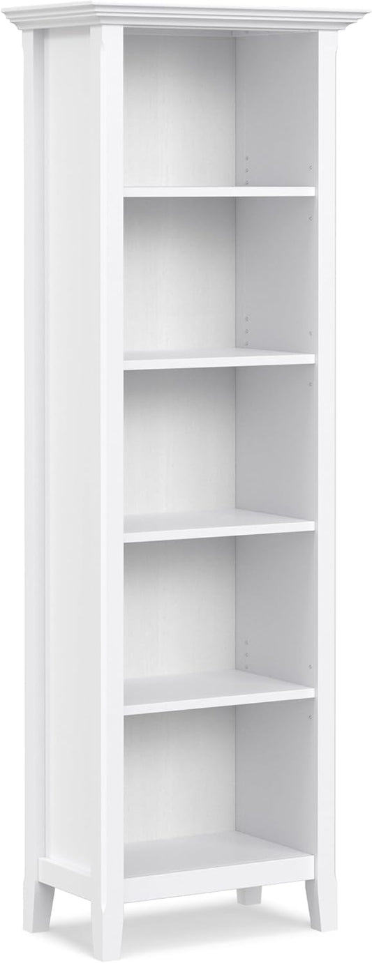SIMPLIHOME Amherst Bookcase - 70 inch Tall 5-Shelf Solid Wood Bookshelf in White, Transitional Storage for Living Room, Study Room or Office with Adjustable Shelves and Tapered Legs