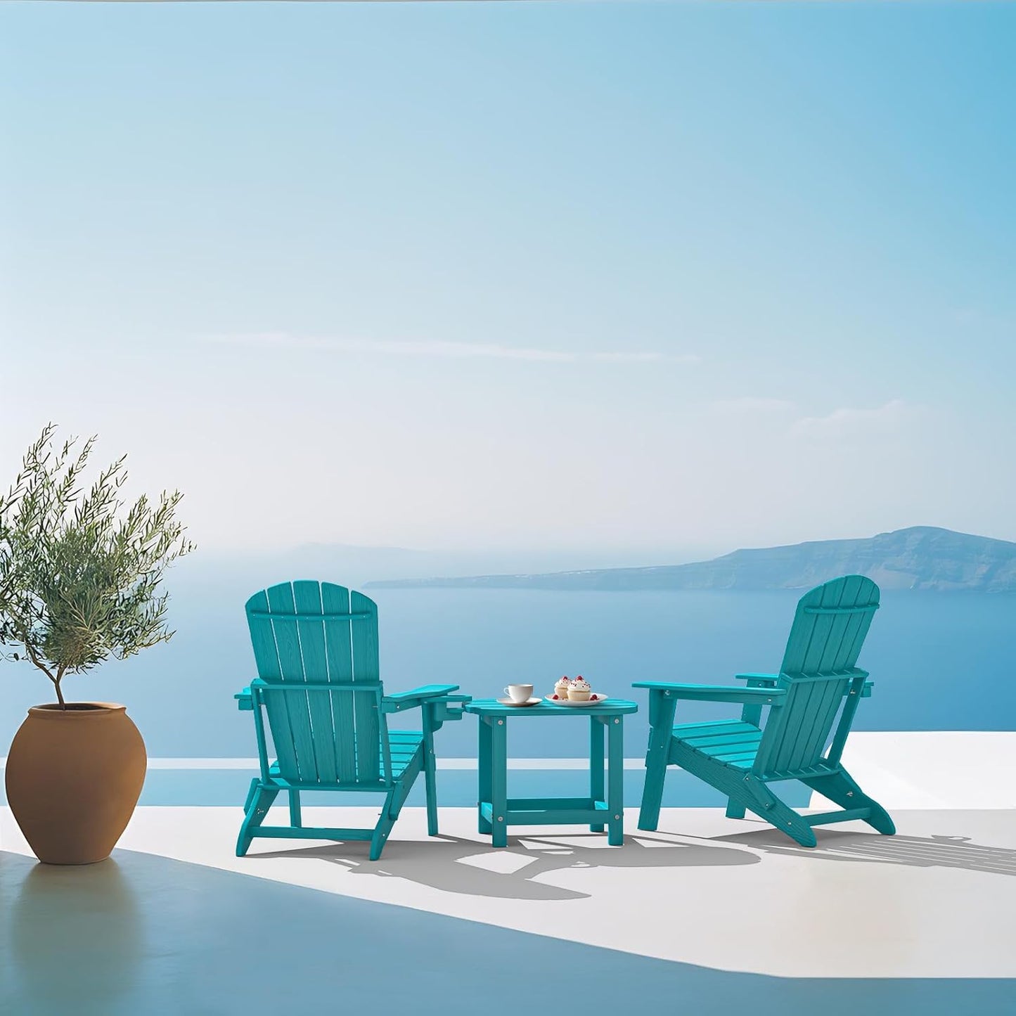 Hdpe Outdoor Adirondack Side Table, Wooden Textured, Set for Patio, Garden, Porch, Pool Composite Patio, Backyard, Bathroom and Indoor, Maintenance & Weather Resistant(Aruba Blue)