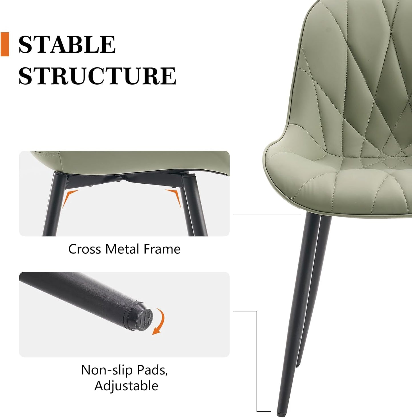 Rowill Dining Chairs Set of 2 - Upholstered Faux Leather Kitchen Chairs with Soft Cushion Backrest, Sturdy Metal Legs & Non-Slip Pads, Perfect Modern Design for Home Dining Room, Kitchen, Olive Green