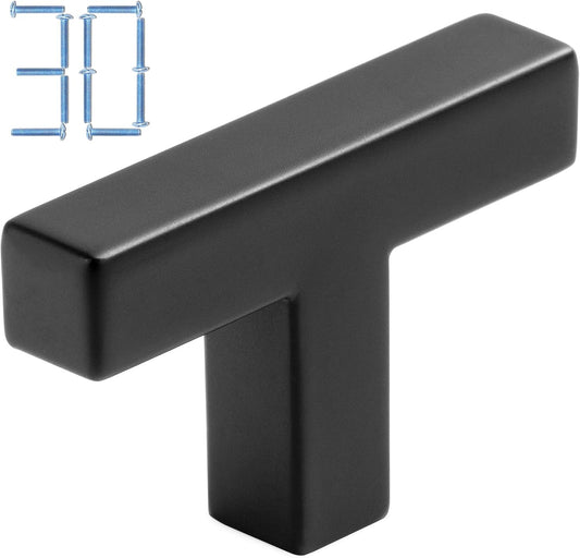 KOOFIZO 30-Pack Solid T Bar Cabinet Knob - Black Pull Handle (Length 45mm / 1.77 Inch) for Kitchen Cupboard Door, Bedroom Dresser Drawer, Bathroom Wardrobe Hardware