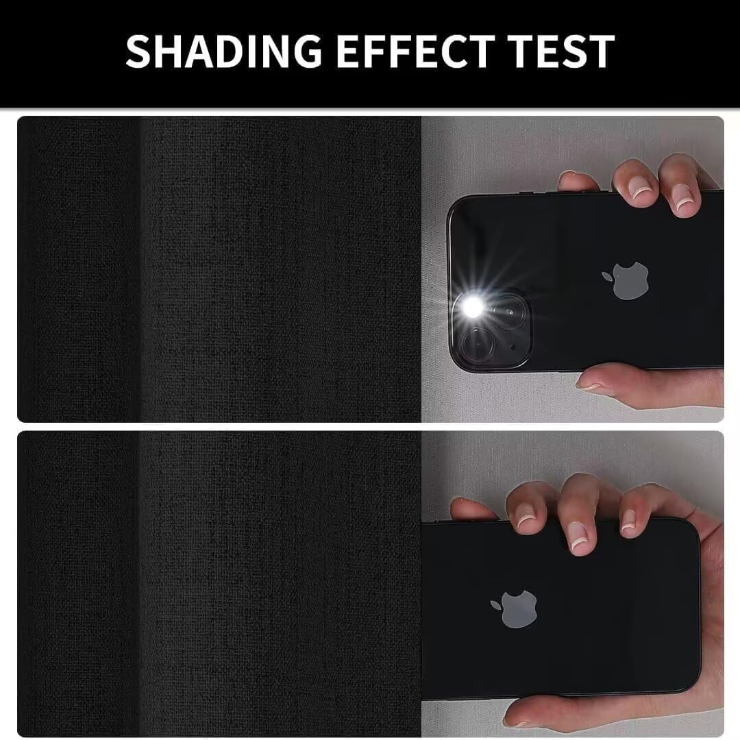 Joydeco Natural Linen Curtains 84 inch Length 2 Panels Set Burg 100% Blackout Patio Door Curtain Room Darkening Sliding Door Curtains Thermal Insulated Back tab Rod Pocket(105x84 inch, Black)