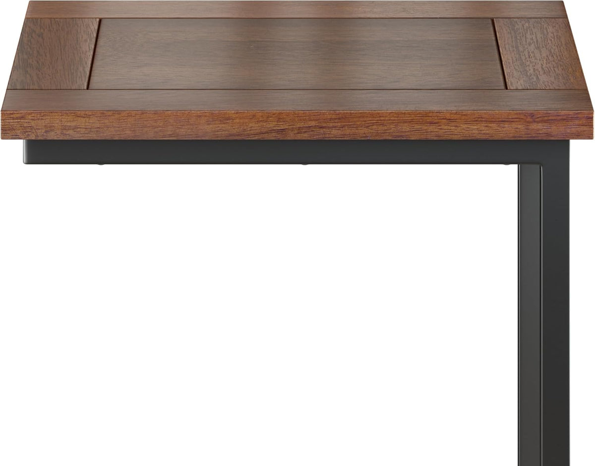 SIMPLIHOME Skyler 16-inch Wide Solid Mango/Metal Industrial C-Shaped End Table in Dark Cognac Brown/Black for Living Room, Office, or Bedroom, Assembled
