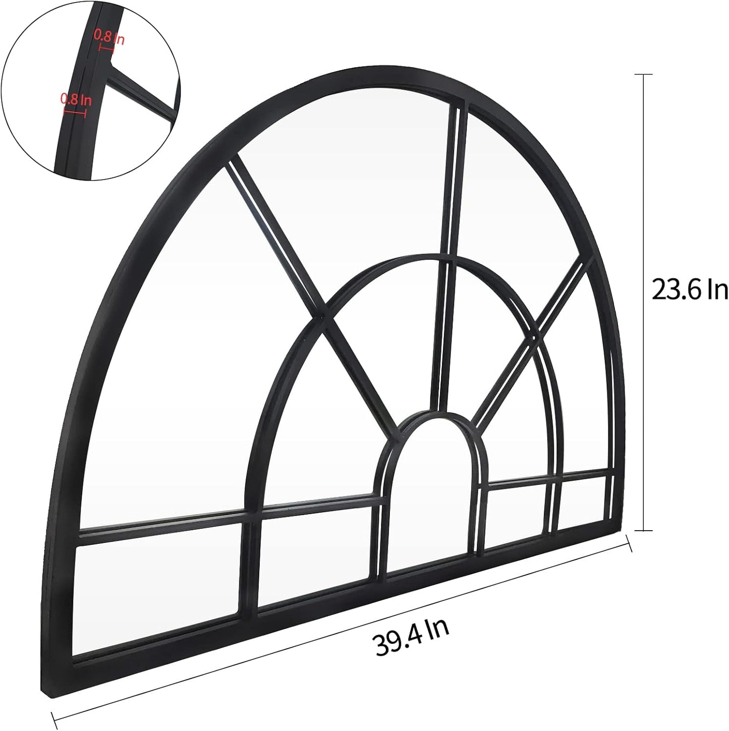 WAMIRRO Arched Window Pane Mirror Decor,Farmhouse Mantel Mirrors for Fireplace/Living Room,24"X40"