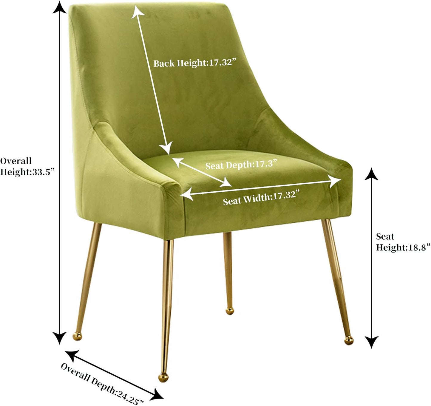 Velvet Dining Chairs, Furniture Collection Modern Contemporary Upholstered with Polished Gold Metal Legs, Set of 4(Yellow Green)