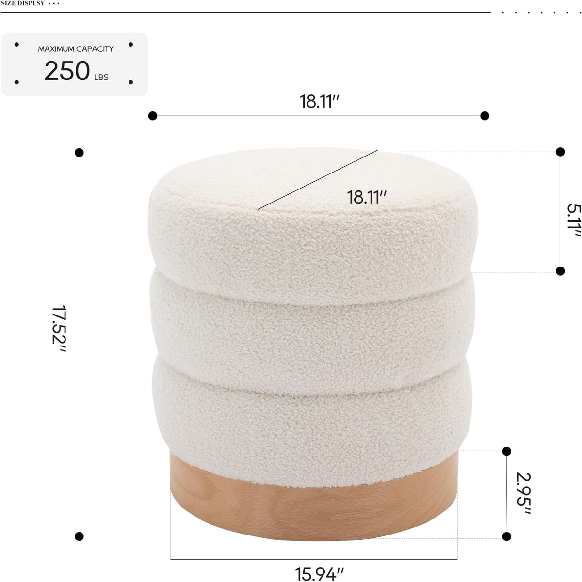 COLAMY Sherpa Ottoman Footstool, Tufted Modern Foot Rest Stool with Wood Base for Living Room, Bedroom, Desk, Round Versatile Side End Table, Pouf, Makeup Seat, Cream