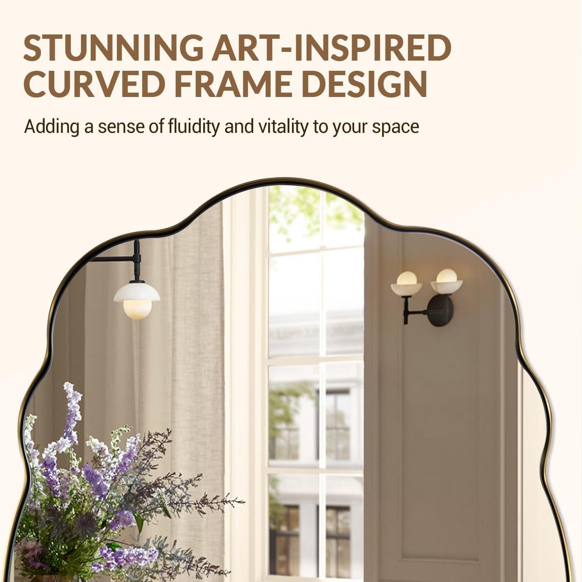 ANDY STAR Oval Bathroom Mirror, 30x40 Inch Scalloped Wall Mirror, Modern Brushed Gold Wavy Mirror, Anti-Rust Brass Metal Mirror for Bathroom Hang Vertical or Horizontal