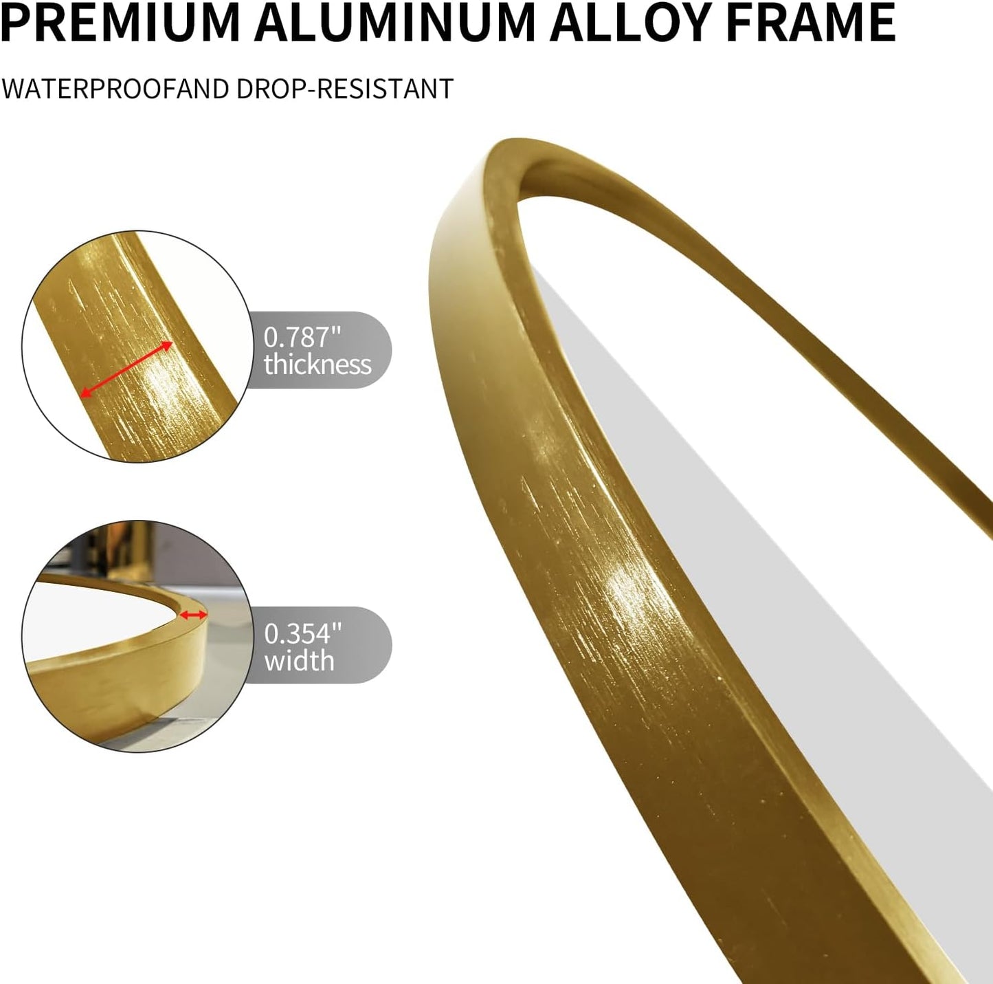 LAIYA 33x20inch Oval Wall Bathroom Mirror with Golden Aluminum Frame,Wall Mounted Oval Vanity Mirrors， Explosion-Proof Glass, Waterproof Design, Easy Installation，Horizontally/Vertically