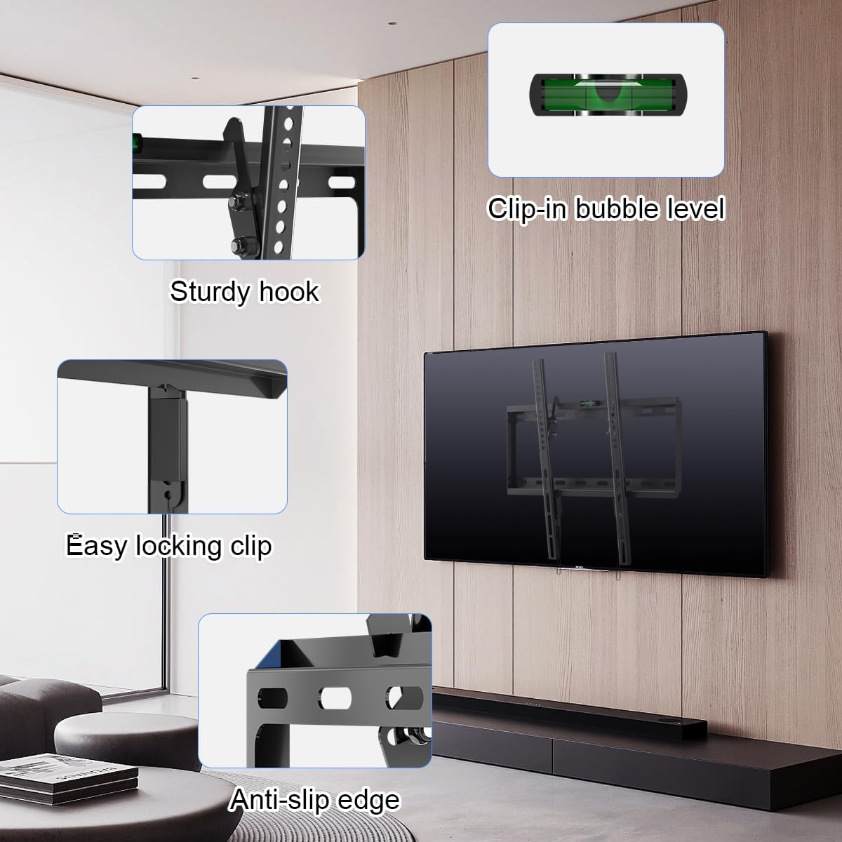 Suptek Tilt TV Wall Mount for Most 26-60 inch LED, LCD and Plasma TV, Max 400x400mm VESA and 99lbs Load Capacity, Fits Studs 16" Apart, Low Profile