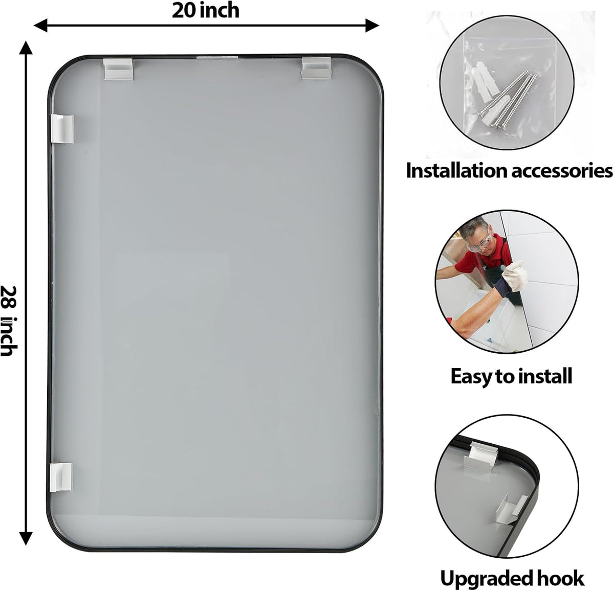 20x28 Inch Black Wall Mirror for Bathroom, Brushed Metal Framed Mirror with Rounded Corner, Rectangle Bathroom Vanity Mirror for Bedroom or Living Room, Horizontal/Vertical