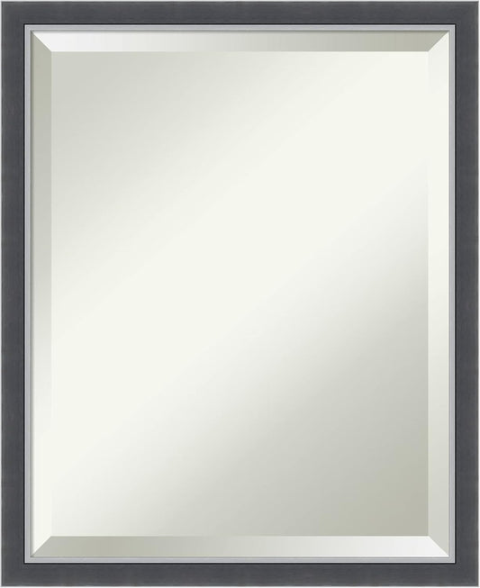 Amanti Art Black Bathroom Mirror for Over Sink, 22x18 Eva Black Silver Thin Rectangle Vanity Mirror, Small Modern Contemporary Frame, Hangs Horizonally and Vertically, Bathroom Wall Decor, Beveled